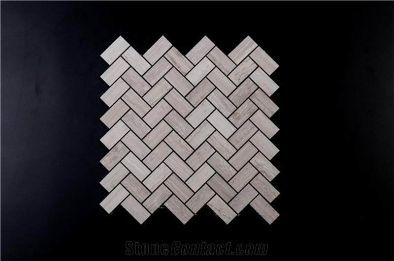White Grey Wood Vein Marble Mosaic Hexagon Square Basketweave