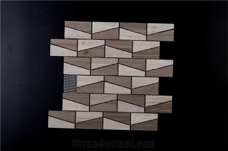 White Grey Wood Vein Marble Mosaics Hexagon Linear Strips Baskerweave