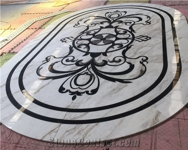 Waterjet Medallion,China Black Marble Paver with Waterjet Cut Inlaid L,For Home Decoration White Marble Inlayed Medallion
