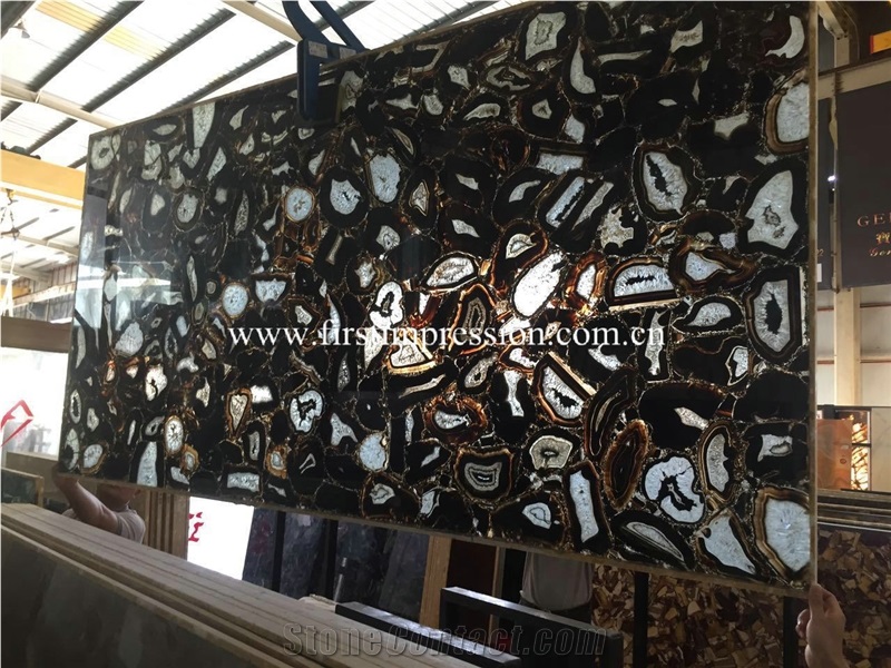 Best Price Black Agate Slabs & Tiles/ Backlit Semiprecious Stone Black Agate Slab Panel/ Agate Gemstone Tiles for Floor, Wall, Tops Covering