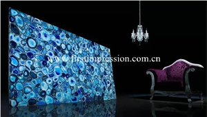 Cheapest Blue Agate Gemstone Backlit Slabs/ Flooring/ Walling/ Agate Mosaic/ Semiprecious Stone/ Blue Agate Semi Precious Stone for House Decoration