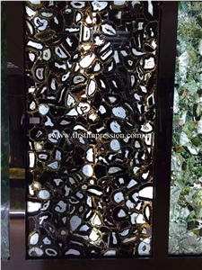 China Black Agate Slabs & Tiles/ Backlit Semiprecious Stone Black Agate Slab Panel/ Agate Gemstone Tiles for Floor, Wall, Tops Covering