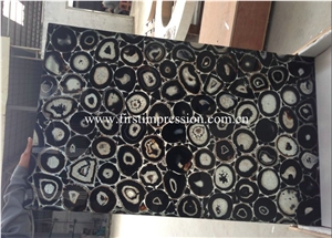 China Black Agate Slabs & Tiles/ Backlit Semiprecious Stone Black Agate Slab Panel/ Agate Gemstone Tiles for Floor, Wall, Tops Covering