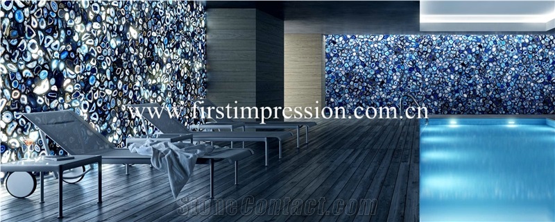 China Blue Agate Gemstone Backlit Slabs/ Flooring/ Walling/ Agate Mosaic/ Semiprecious Stone/ Blue Agate Semi Precious Stone for House Decoration