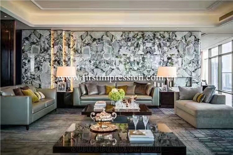 China White Beauty Marble/ Ice Connect Marble/ Green Marble Slabs and Tiles/ Cut to Size/ Bookmatck Wall Covering/ Hotel Floor/ Tv Set Cladding