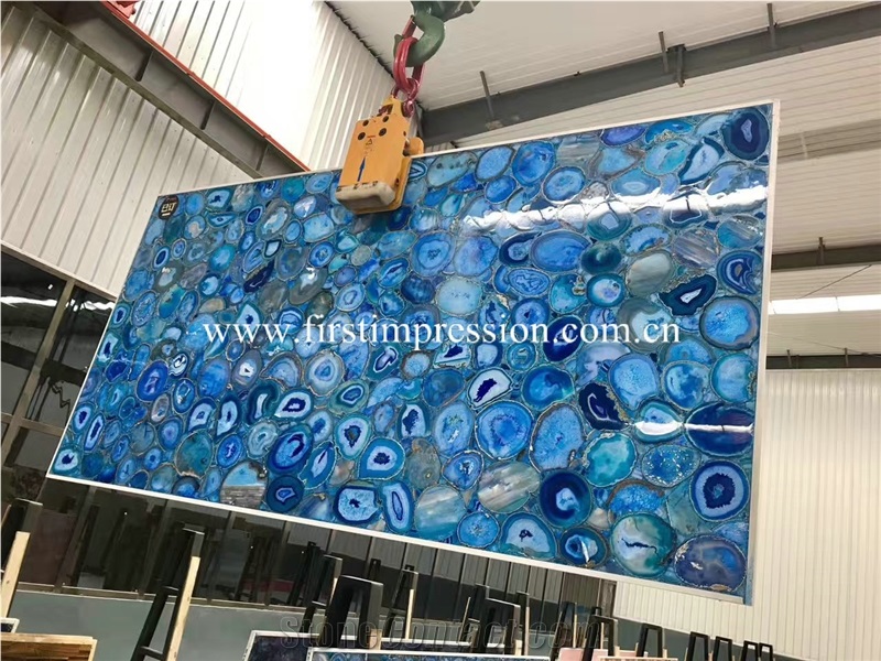 High Quality Blue Agate Gemstone Slabs/ Flooring/ Walling/ Agate Mosaic/ Semiprecious Stone/ Blue Agate Semi Precious Stone for Bar Top Decoration