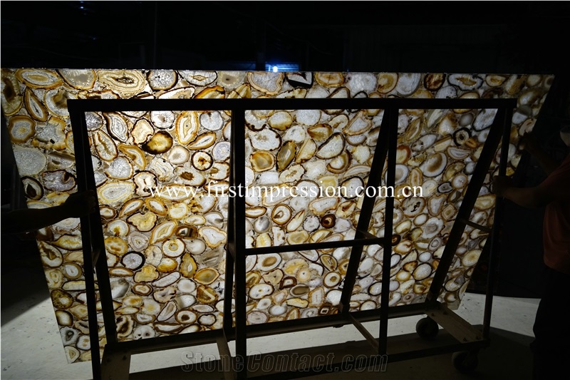 High Quality Gemstone Slabs & Tiles/ Luxury Interior Decorative Yellow Agate Backlit Semiprecious Stone/ Semi Precious Stone Wall & Foor Covering