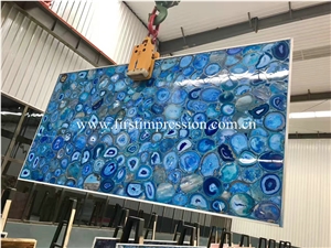 New Polished Blue Agate Gemstone Slabs/ Flooring/ Walling/ Agate Mosaic/ Semiprecious Stone/ Blue Agate Semi Precious Stone for Bar Top Decoration