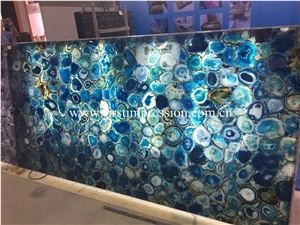 New Polished Blue Agate Gemstone Slabs/ Flooring/ Walling/ Agate Mosaic/ Semiprecious Stone/ Blue Agate Semi Precious Stone for Bar Top Decoration