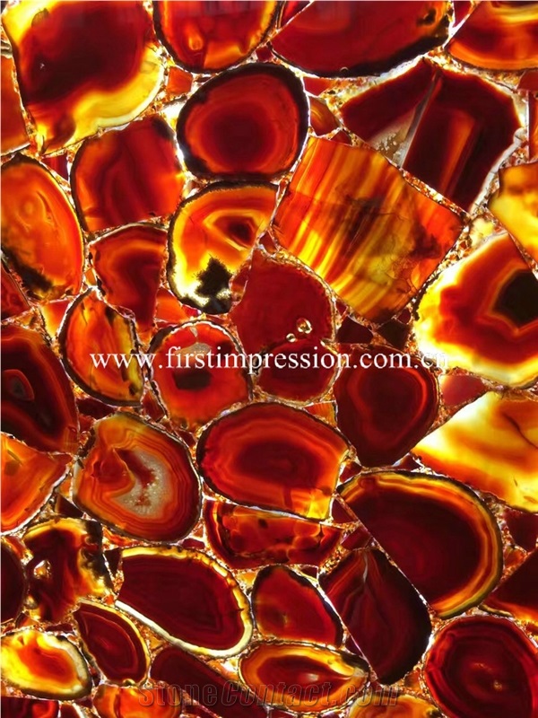 New Polished Red Agate Gemstone Slabs & Tiles/ Customized & Wall/ Floor Covering/ Interior Decoration Red Semi Precious Stone Panels/ Ruby Stone Slab