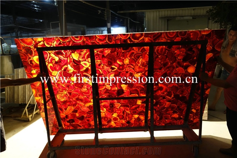 Popular Red Agate Gemstone Slabs & Tiles/ Customized & Wall/ Floor Covering/ Interior Decoration Dark Red Semi Precious Stone Panels/ Ruby Stone Slab