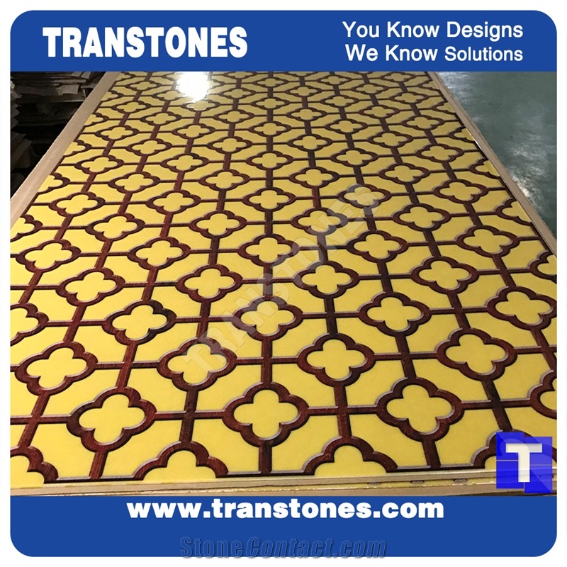 China Artificial Stone Tiles Sheet Yellow Polished Surface for Interior Decoration Materials
