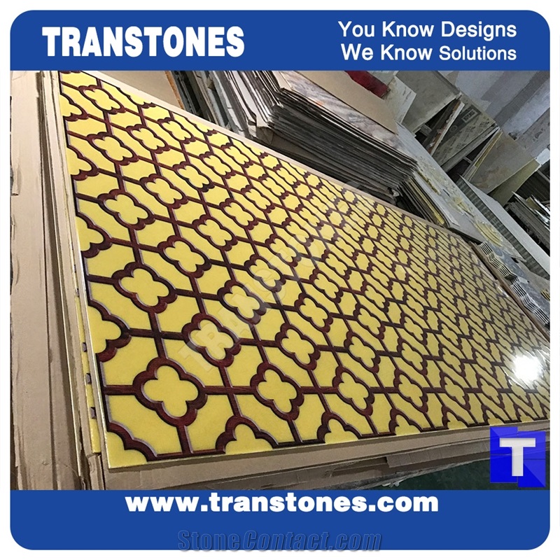China Artificial Stone Tiles Sheet Yellow Polished Surface for Interior Decoration Materials