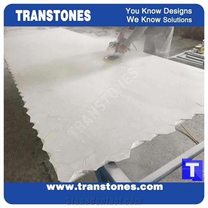 China Snow White Marble, Laminated Glass Background, Composite Marble Stones for Kitchen Top Office Table Night Club Counter Tops