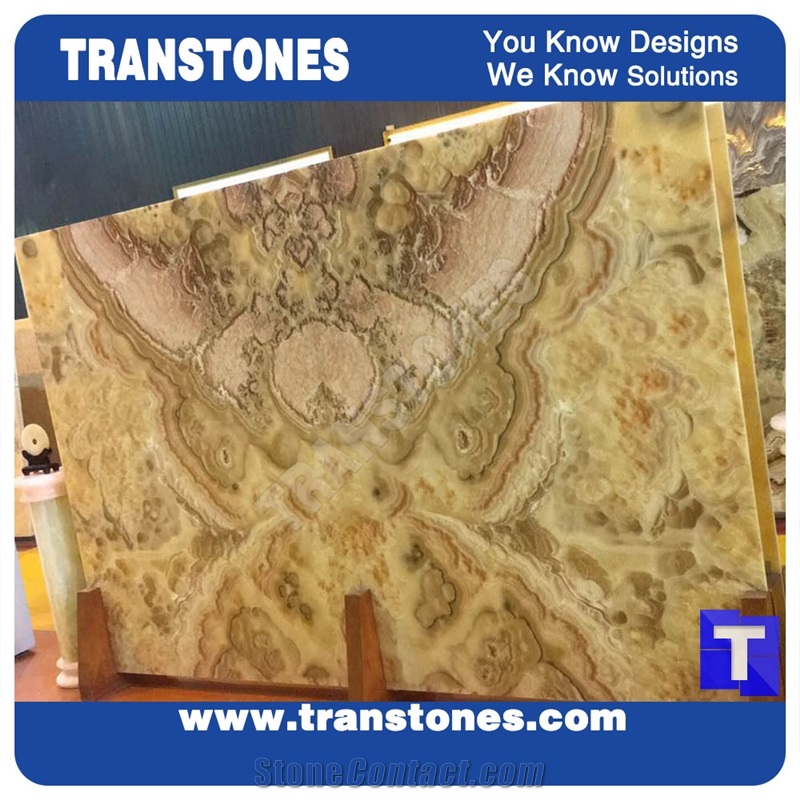 Yellow Onyx Stones Polished Surface with Customized Pattern, Natural Stone Panels for Building Decoration