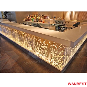China Factory Rectangle Led Lighted Artificial Marble Acrylic Top Restaurant Night Club Wine Pub Bar Dining Counter Drinking Table with Chair for Sale