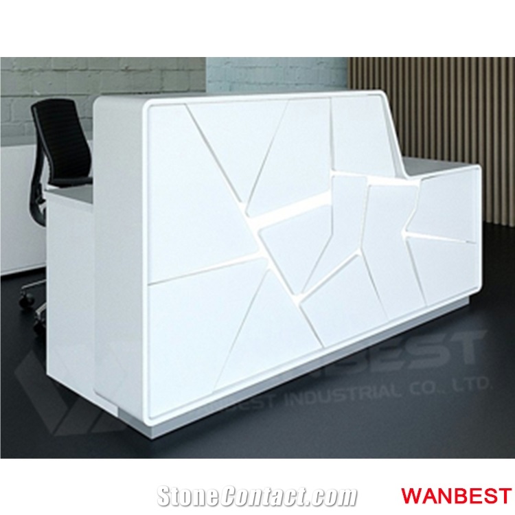China Factory Small White Artificial Stone Marble Carving Fitness Center Spa Office Hotel Shopping Center Reception Counter Cashier Desk Beauty Salon