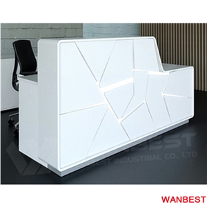 China Factory Small White Artificial Stone Marble Carving Fitness Center Spa Office Hotel Shopping Center Reception Counter Cashier Desk Beauty Salon
