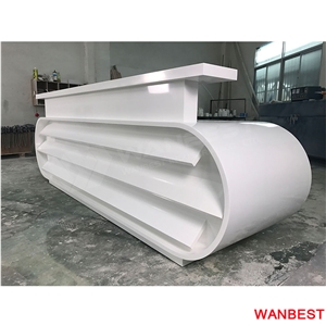 China Factory White Artificial Stone Solid Surface Curved Illuminated Led Spa Hotel Hospital Lobby Office Salon Fitness Center Reception Desk Design
