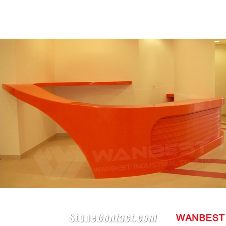 China Manufacture Special Design Solid Surface Artificial Marble Half Round Office Spa Hair Salon Clinic Lobby Hotel Standing Reception Desk