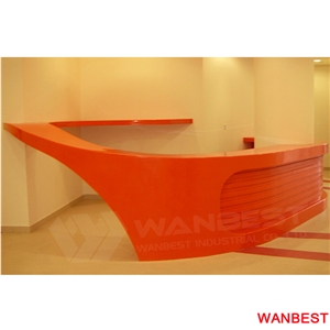 China Manufacture Special Design Solid Surface Artificial Marble Half Round Office Spa Hair Salon Clinic Lobby Hotel Standing Reception Desk
