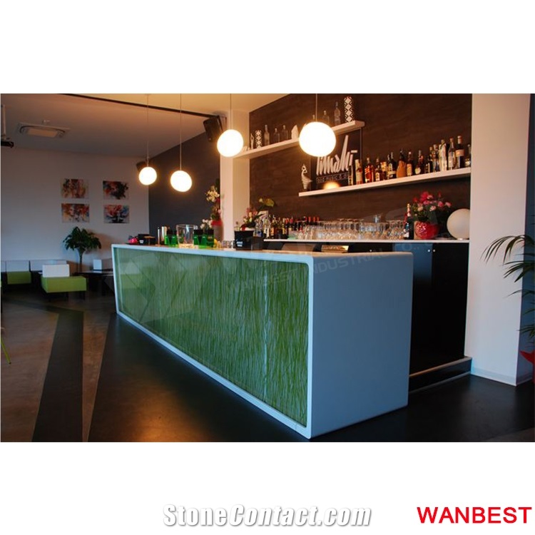 Commercial Artificial Stone Acrylic Restaurant Hotel Nightclub Cafe Pub Restaurant Wine Bar Counter Reception Desk with Wine Rack Modern Design