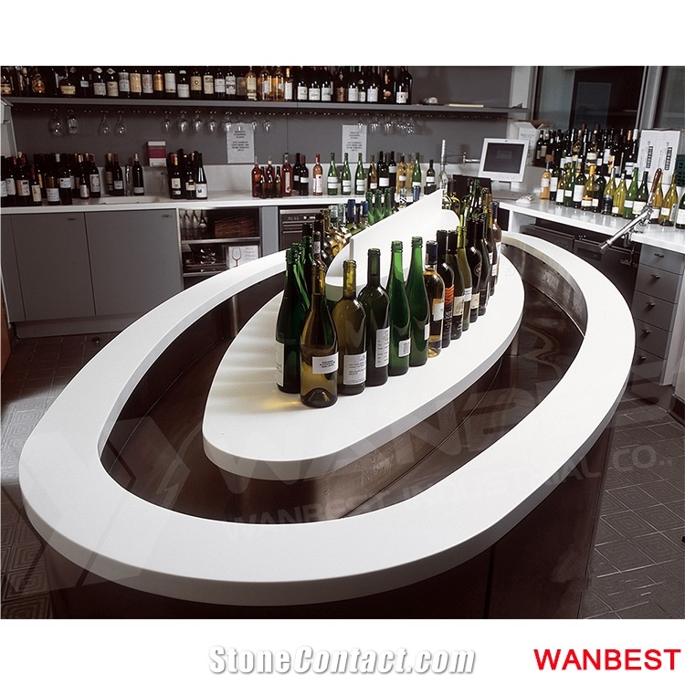 Commercial Customized Artificial Stone Round Curved Bar Cocktail Table Design