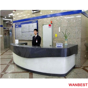 Custom Made Artificial Marble Solid Surface Curved Bank Hotel Gym Salon Spa Hall Clinic Hotel Restaurant Reception Desk Cashier Counter Design