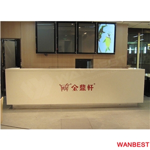 Custom Made Artificial Stone Marble Red Fast Food Restaurant Cafe Shop Ordering Table Company Lobby Shopping Mall Reception Counter Cashier Desk