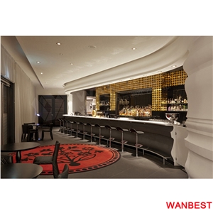 Custom Made Luxury Marble Top Artificial Stone Curved Restaurant Sushi Coffee Nightclub Pub Wine Bar Front Table Drinking Counter with Chairs