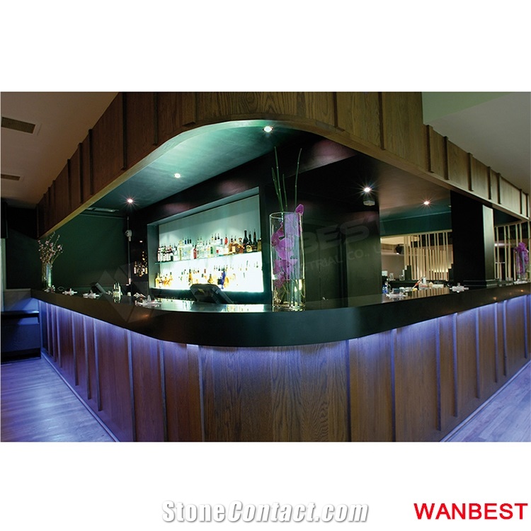 Custom Round Corner Black Marble Wood Led Juice Coffee Wine Bar Counter