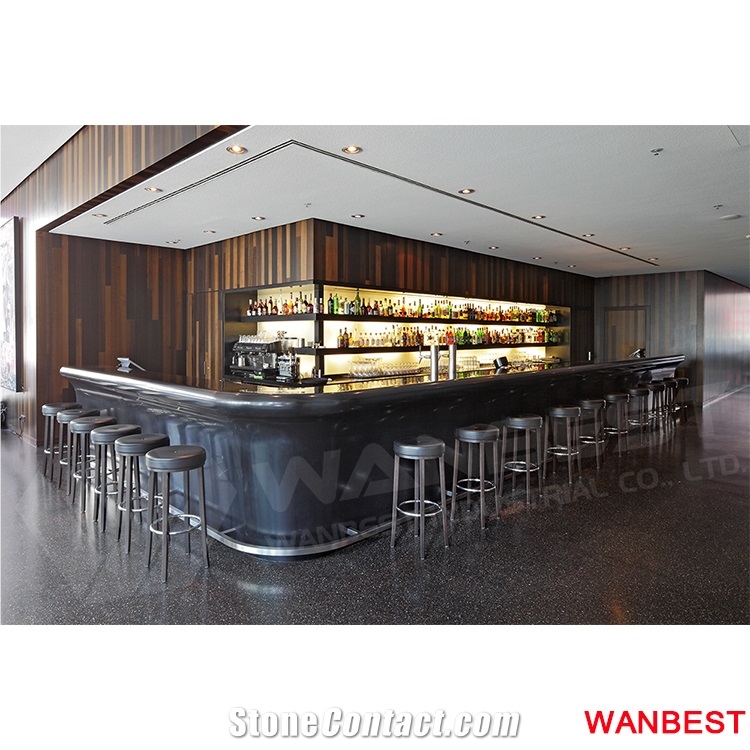 Custom Round Corner Black Marble Wood Led Juice Coffee Wine Bar Counter