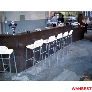 Customized Artificial Stone Acrylic Top Black Led Lighting Coffee Juice Nightclub Pub Wine Bar Drinking Table Reception Counter with Stools