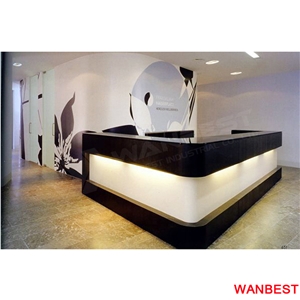 Customized Artificial Stone Marble Top Illuminated Lighted Hotel Spa Salon Fitness Center Office Shopping Mall Reception Area Desk Front Table
