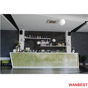 Customized Artificial Stone Solid Surface Acrylic White Hotel Restaurant Cafe Pub Bar Top Front Counter Lobby Hall Reception Area Cashier Desk Modern