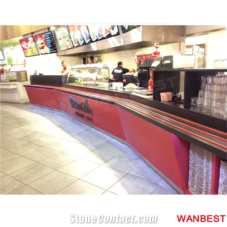 Customized Curved Coffee Fast Food Juice Shop Order Counter Front Cashier Desk