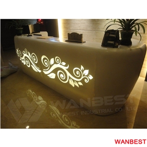 Customized High Gloss Artificial Marble Flower Pattern Illuminated Led Salon Company Spa Reception Desk Hotel Office Beauty Salon Front Table Design