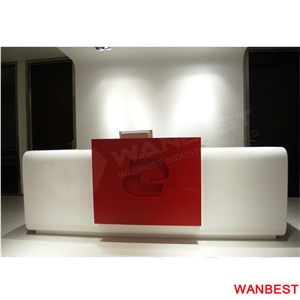 Customized High Gloss White Artificial Marble Acrylic Office Spa Hotel Clinic Beauty Salon Lobby Reception Counter Desk for Retail Store Restaurant