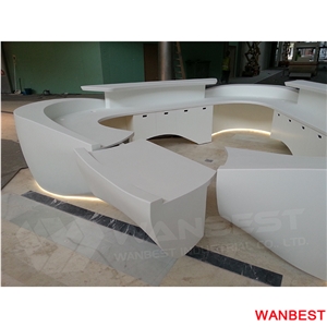 Customized Modern Artificial Stone White Solid Surface Round Spa Hospital Hotel Hall Lobby Spa Beauty Salon Reception Desk Front Table Design
