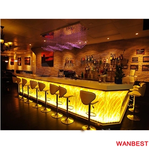 Customized Modern Flower Carved Marble Top Artificial Stone Illuminated Led Bar Furniture Pub Nightclub Coffee Shop Restaurant Counter Reception Desk