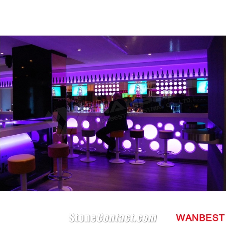 Customized Size Portable Artificial Stone Acrylic White Led Lighted Juice Restaurant Cafe Pub Wine Nightclub Music Bar Counter Drink Table for Sale