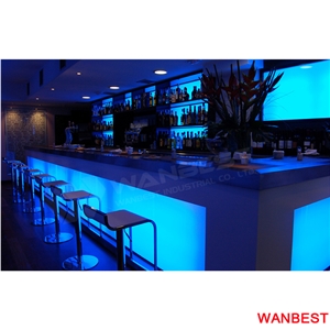 Factory Direct Artificial Stone Marble Top Illuminated Lighted Long Restaurant Hotel Pub Night Club Wine Drink Bar Counter Reception Desk with Chairs