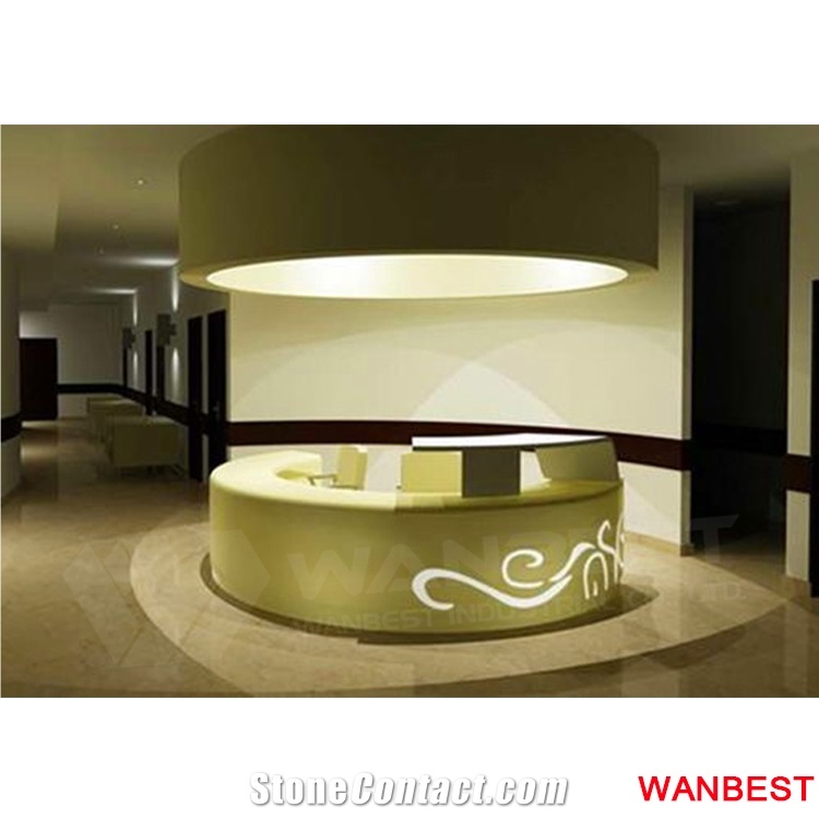 Factory Supply Artificial Marble Acrylic Flower Pattern Led Lighted Salon Lobby Shopping Center Round Reception Desk Office Spa Front Table Design