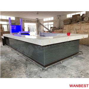 Factory Supply Special Design Artificial Stone Solid Surface Nightclub Pub Coffee Juice Wine Drink Bar Reception Counter Front Table for Restaurant