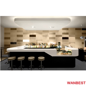 High Gloss Custom Made Marble Top Acrylic Restaurant Bistro Sushi Juice Coffee Pub Club Wine Bar Reception Counter Drinking Table with Chairs