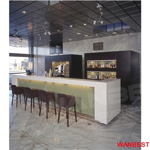 High Quality Artificial Marble Acrylic Restaurant Cafe Juice Coffee Shop Nightclub Pub Wine Bar Tops Cashier Desk Dining Counter with High Stools