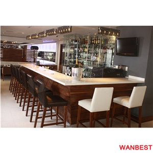 High Quality Modern Marble Top Wood Black L Shape Curved Restaurant Nightclub Pub Cafe Wine Drinking Bar Front Counter Cashier Desk with Stools