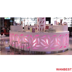 High Quality Solid Surface Marble Led Circle Round Shopping Center Restaurant Juice Cafe Nightclub Dining Table Reception Cashier Desk with Light