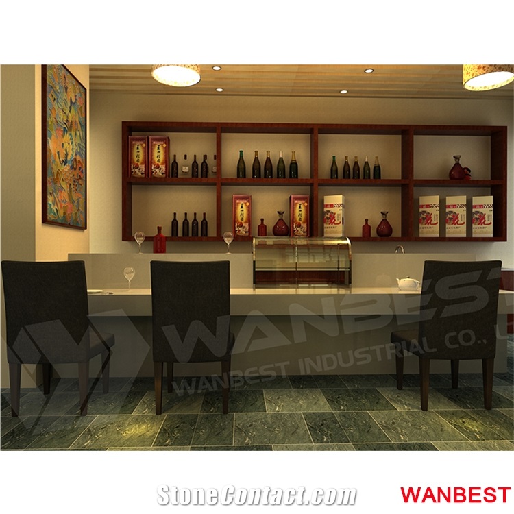 Hot Sale Acrylic Solid Surface Lighted Led Curved Hotel Restaurant Buffet Coffee Pub Bar Furniture Reception Counter Cashier Desk with Wine Rack