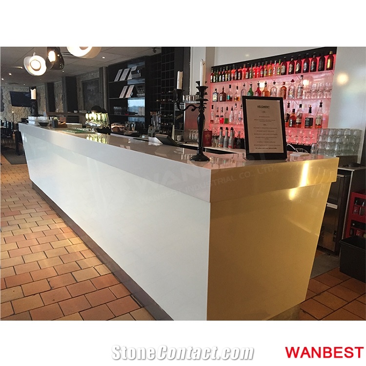 Hot Sale Artificial Marble Solid Surface Stone Small White Home Coffee Juice Shop Restaurant Wine Pub Bar Counter Top Reception Desk Modern Design